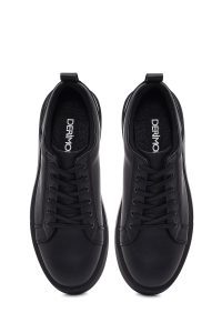 کتونی مردانه چرمی مشکی بندی دری‌مد