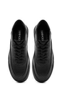 کتونی مردانه چرمی مشکی بندی دری‌مد