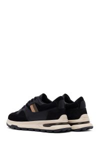 کتونی مردانه چرمی مشکی بندی زیره ضخیم دری مد