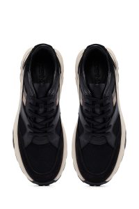 کتونی مردانه چرمی مشکی بندی زیره ضخیم دری مد