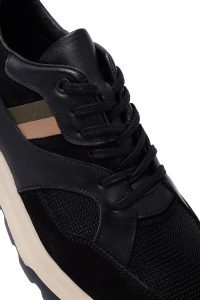 کتونی مردانه چرمی مشکی بندی زیره ضخیم دری مد