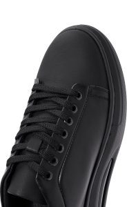 کتونی مردانه چرمی مشکی بندی زیره ضخیم دری مد