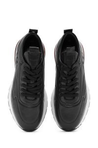 کتونی مردانه چرمی مشکی بندی زیره ضخیم دری مد