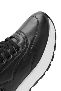 کتونی مردانه چرمی مشکی بندی زیره ضخیم دری مد