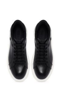 کتونی مردانه چرمی مشکی بندی زیره ضخیم دری مد