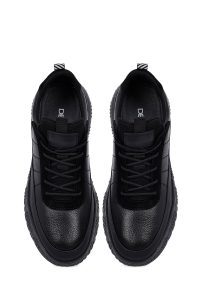 کتونی مردانه چرمی مشکی بندی زیره ضخیم دری‌مد