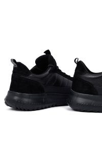 کتونی مردانه چرمی مشکی بندی زیره ضخیم دری‌مد