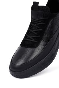 کتونی مردانه چرمی مشکی بندی زیره ضخیم دری‌مد