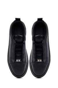 کتونی مردانه چرمی مشکی بندی زیره ضخیم دری مد