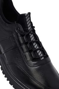 کتونی مردانه چرمی مشکی بندی زیره ضخیم کژوال دری مد