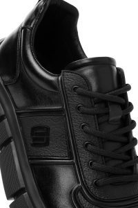 کتونی مردانه چرمی مشکی بندی زیره ضخیم کژوال دری مد