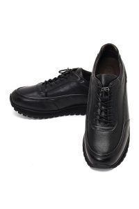 کتونی مردانه چرمی مشکی بندی کژوال با زیره ضخیم دری مد