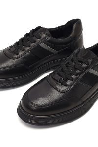 کتونی مردانه چرمی مشکی بندی کژوال دری مد