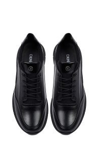 کتونی مردانه چرمی مشکی بندی کژوال دری‌مد