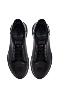 کتونی مردانه چرمی مشکی بندی کژوال دری‌مد