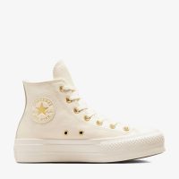کتونی چرمی کانورس آل استار Chuck Taylor All Star Lift کرم زنانه لژدار اورجینال