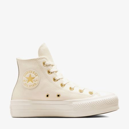 کتونی چرمی کانورس آل استار Chuck Taylor All Star Lift کرم زنانه لژدار اورجینال