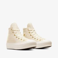 کتونی چرمی کانورس آل استار Chuck Taylor All Star Lift کرم زنانه لژدار اورجینال