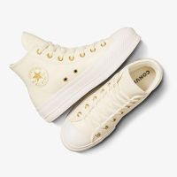 کتونی چرمی کانورس آل استار Chuck Taylor All Star Lift کرم زنانه لژدار اورجینال
