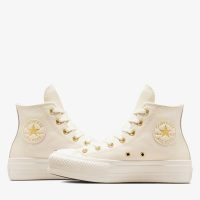 کتونی چرمی کانورس آل استار Chuck Taylor All Star Lift کرم زنانه لژدار اورجینال