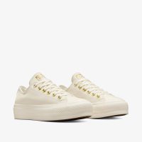 کتونی چرمی کانورس آل استار Chuck Taylor All Star Lift کرم زنانه لژدار اورجینال