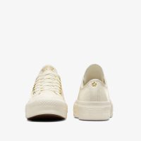 کتونی چرمی کانورس آل استار Chuck Taylor All Star Lift کرم زنانه لژدار اورجینال