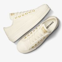 کتونی چرمی کانورس آل استار Chuck Taylor All Star Lift کرم زنانه لژدار اورجینال