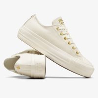 کتونی چرمی کانورس آل استار Chuck Taylor All Star Lift کرم زنانه لژدار اورجینال