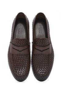 کفش رسمی مردانه قهوه‌ای چرمی بافتی دری مد