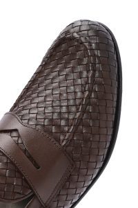 کفش رسمی مردانه قهوه‌ای چرمی بافتی دری مد