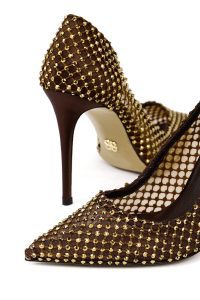 کفش زنانه برنز نگین‌دار پاشنه‌بلند نازک استیلتو دری مد