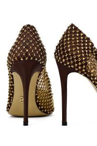 کفش زنانه برنز نگین‌دار پاشنه‌بلند نازک استیلتو دری مد