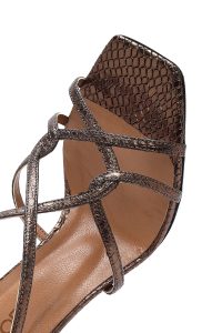 کفش زنانه برنزی چرم طرح‌دار پاشنه نازک بلند بنددار دری مد