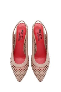 کفش زنانه بژ چرم پاشنه‌ضخیم کوتاه پشت باز دری مد