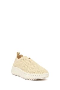 کفش زنانه جیر بژ طرح‌دار لژدار راحتی دری مد