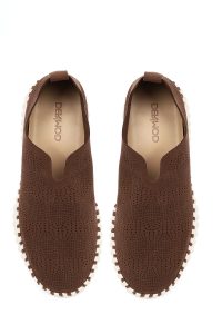 کفش زنانه جیر قهوه‌ای طرح‌دار لژدار راحتی دری مد