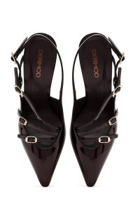 کفش زنانه زرشکی پشت‌باز پاشنه‌نازک دری مد