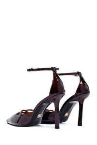 کفش زنانه زرشکی چرم ورنی پاشنه نازک بنددار دری مد