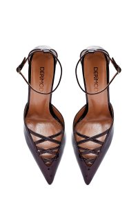 کفش زنانه زرشکی چرم ورنی پاشنه نازک بنددار دری مد