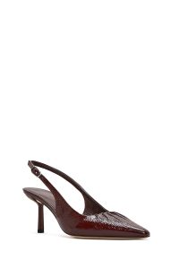 کفش زنانه زرشکی چرم پاشنه نازک پشت باز دری مد