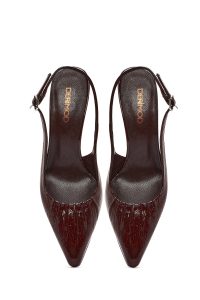 کفش زنانه زرشکی چرم پاشنه نازک پشت باز دری مد