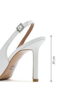 کفش زنانه سفید چرم پاشنه نازک پشت باز بنددار دری مد