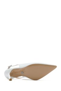 کفش زنانه سفید چرم پاشنه نازک پشت باز بنددار دری مد