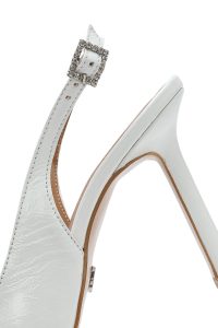 کفش زنانه سفید چرم پاشنه نازک پشت باز بنددار دری مد