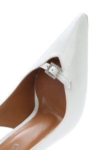 کفش زنانه سفید چرم پاشنه نازک پشت باز بنددار دری مد