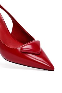 کفش زنانه قرمز چرم پاشنه نازک پشت باز دری مد