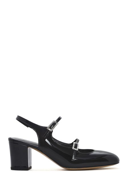 کفش زنانه مشکی دو سگک پشت‌باز پاشنه‌بلند ضخیم دری مد