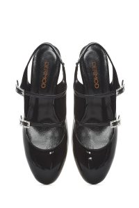 کفش زنانه مشکی دو سگک پشت‌باز پاشنه‌بلند ضخیم دری مد