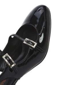 کفش زنانه مشکی دو سگک پشت‌باز پاشنه‌بلند ضخیم دری مد