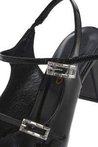 کفش زنانه مشکی دو سگک پشت‌باز پاشنه‌بلند ضخیم دری مد